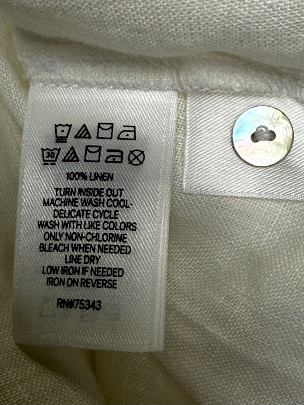 C&C California Linen Tunic Dress L White Split Neck Roll Tab Sleeve Pockets Read - Picture 13 of 14